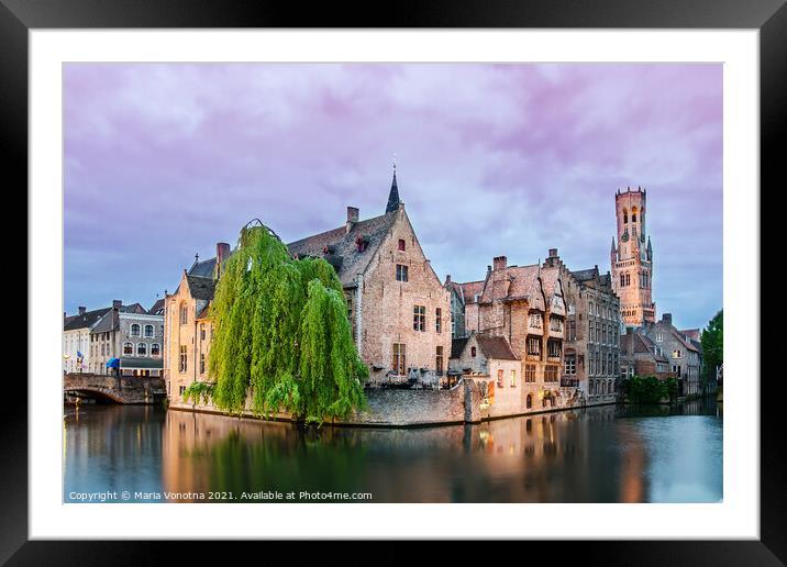 Bruges old town and Belfry tower Framed Mounted Print by Maria Vonotna