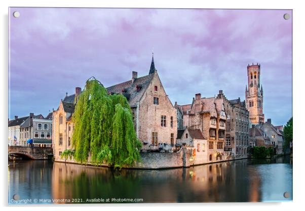 Bruges old town and Belfry tower Acrylic by Maria Vonotna