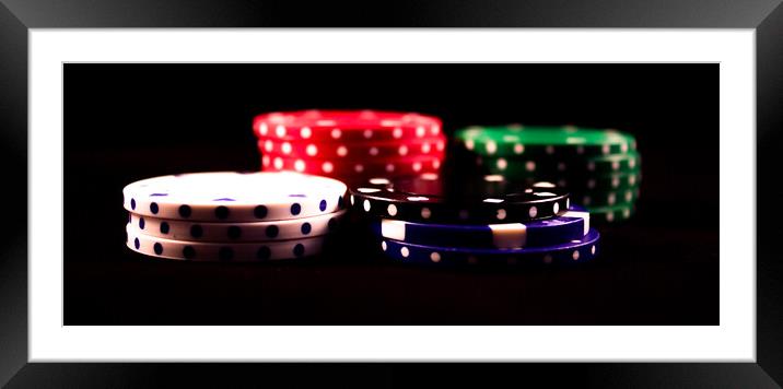Poker Chips. Framed Mounted Print by Angela Aird