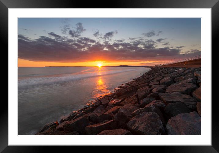 Sunset over Aberavon beach Framed Mounted Print by Leighton Collins