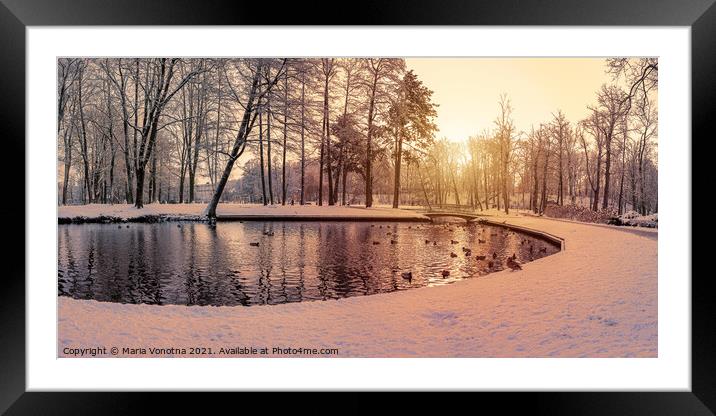 Snowy park at sunset Framed Mounted Print by Maria Vonotna