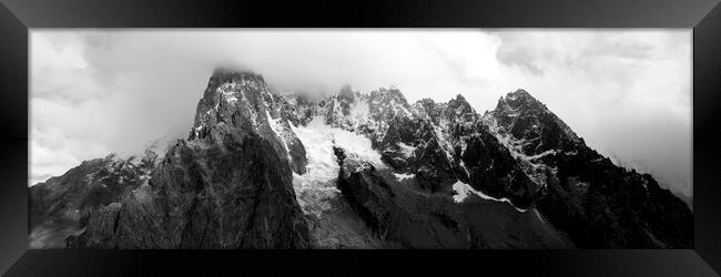 Aiguille Verte alps mountains Glacier Charmonix france black and Framed Print by Sonny Ryse
