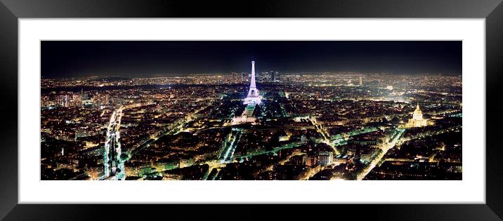 Paris Skyline and the Eiffel Tower at night Framed Mounted Print by Sonny Ryse