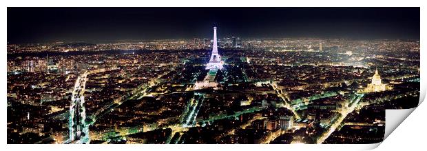 Paris Skyline and the Eiffel Tower at night Print by Sonny Ryse