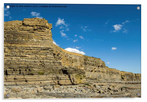 Limestone Cliffs Monknash Beach Glamorgan Coast Wa Acrylic by Nick Jenkins