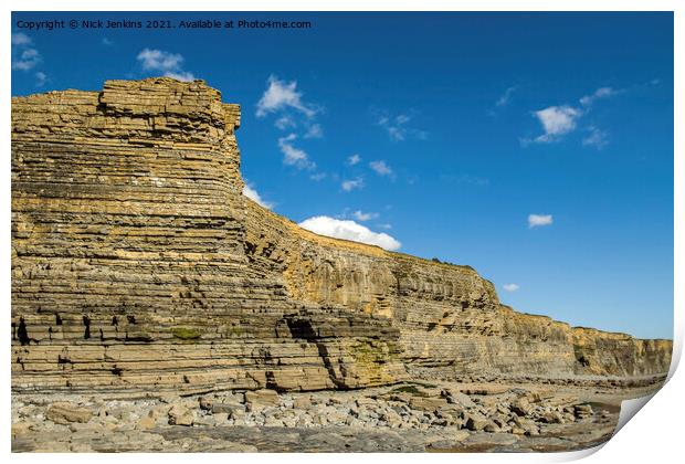 Limestone Cliffs Monknash Beach Glamorgan Coast Wa Print by Nick Jenkins