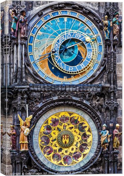 Prague medieval astronomical clock (Prague orloj) Canvas Print by Delphimages Art