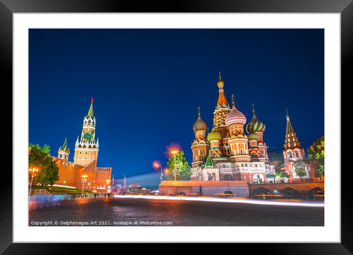 Red Square at night in Moscow Russia Framed Mounted Print by Delphimages Art