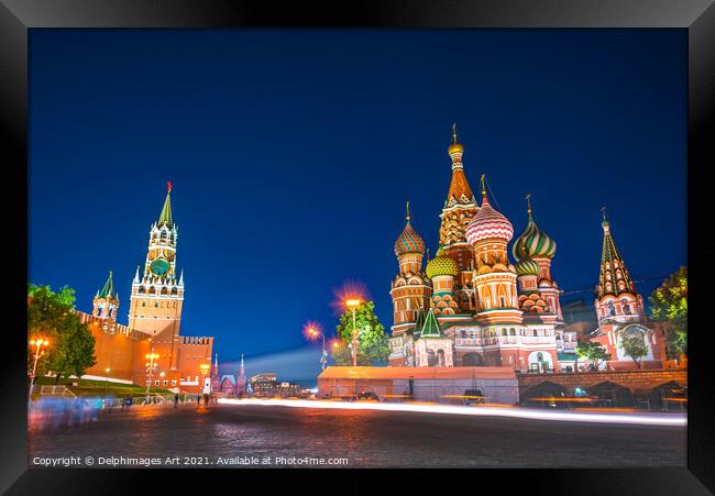Red Square at night in Moscow Russia Framed Print by Delphimages Art