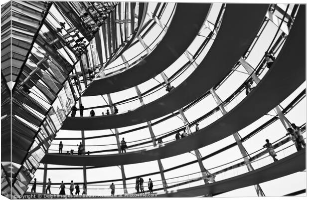 Reichstag Dome in black and white, Berlin Germany Canvas Print by Delphimages Art