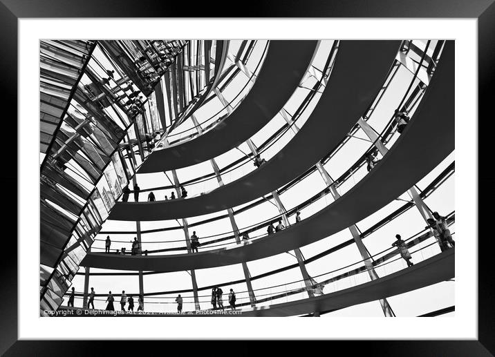Reichstag Dome in black and white, Berlin Germany Framed Mounted Print by Delphimages Art