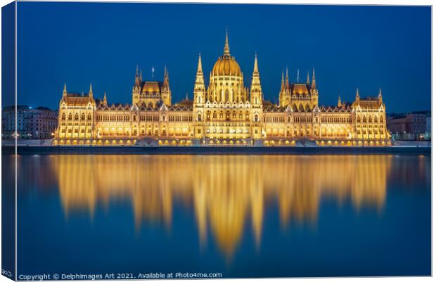 Budapest parliament at night, Hungary Canvas Print by Delphimages Art