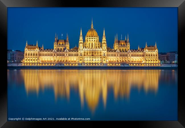 Budapest parliament at night, Hungary Framed Print by Delphimages Art