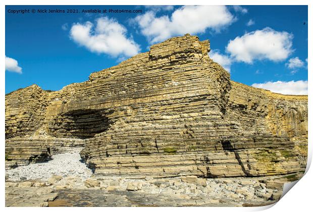 Monknash Beach Cliffs and 'the cave' Glamorgan Coast  Print by Nick Jenkins