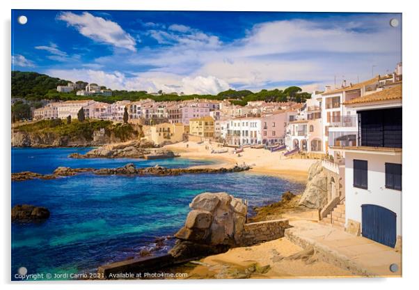 Panoramic view of Calella de Palafrugell.  Acrylic by Jordi Carrio