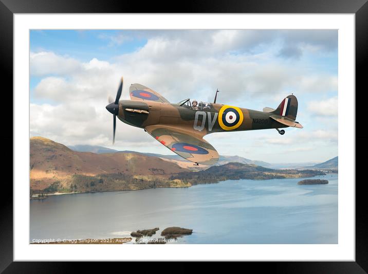 Spitfire over Derwent Water, Cumbria Framed Mounted Print by Gregg Simpson