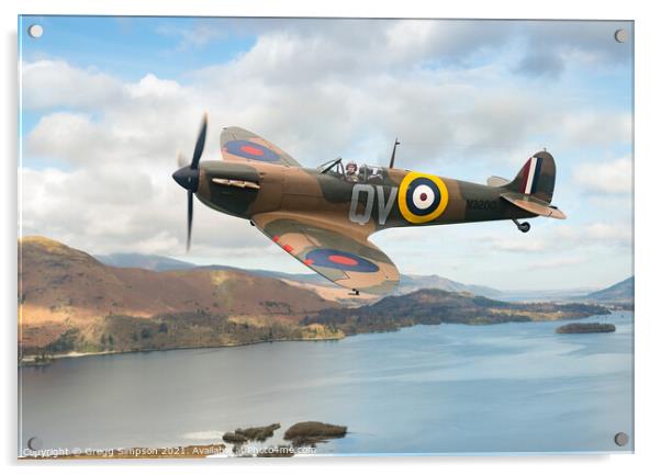 Spitfire over Derwent Water, Cumbria Acrylic by Gregg Simpson