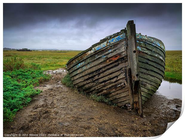 Abandoned boat in Blakeney Marshes, Norfolk Print by johnseanphotography 