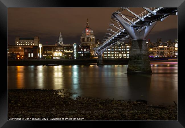 London at Night from the River Thames with St Pauls showing Remb Framed Print by johnseanphotography 