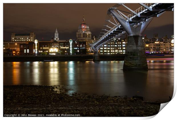 London at Night from the River Thames with St Pauls showing Remb Print by johnseanphotography 