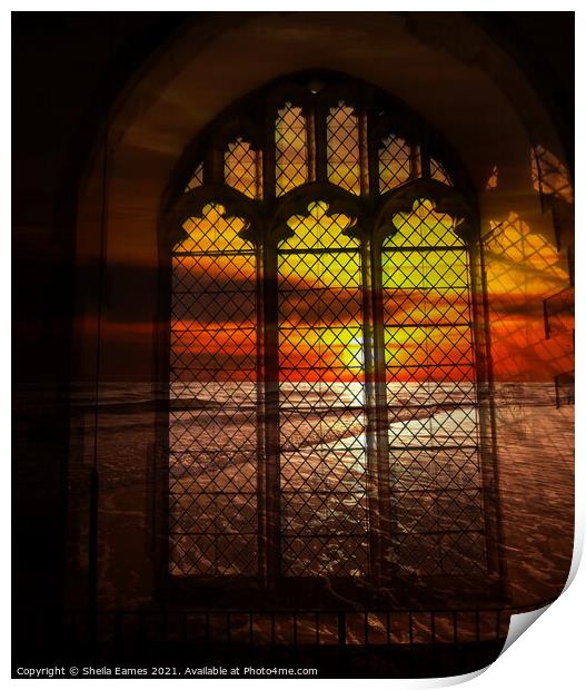 Sunset through the Church Window Print by Sheila Eames