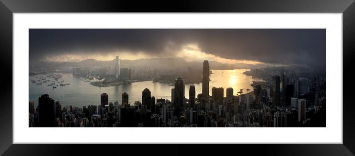 Hong Kong Skyline at sunrise from the peak Framed Mounted Print by Sonny Ryse
