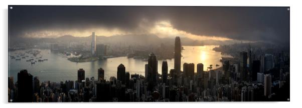 Hong Kong Skyline at sunrise from the peak Acrylic by Sonny Ryse