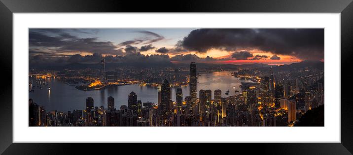 Hong Kong at sunrise from the peak Framed Mounted Print by Sonny Ryse