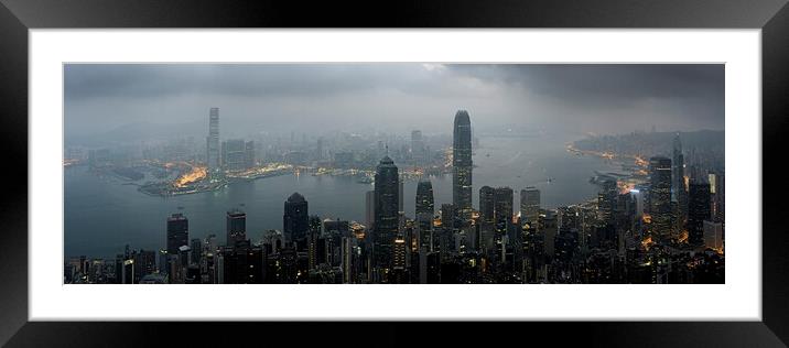 Hong Kong Skyline at night Framed Mounted Print by Sonny Ryse