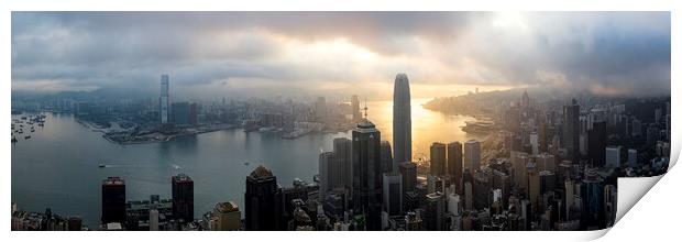 Hong Kong Skyline at sunrise Print by Sonny Ryse
