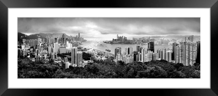 Hong Kong Skyline from north point black and white Framed Mounted Print by Sonny Ryse