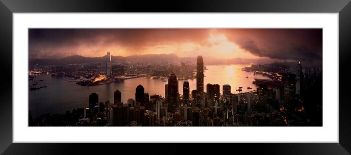 Hong Kong the peak cityscape skyline at sunrise Framed Mounted Print by Sonny Ryse
