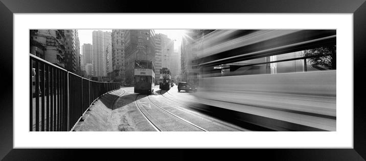 Hong Kong island trams black and white Framed Mounted Print by Sonny Ryse