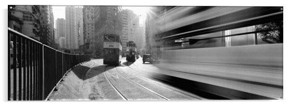 Hong Kong island trams black and white Acrylic by Sonny Ryse