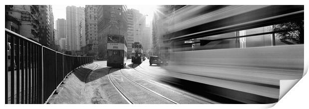 Hong Kong island trams black and white Print by Sonny Ryse