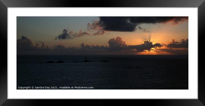 Sunset at Lands End Cornwall Framed Mounted Print by Sandra Day