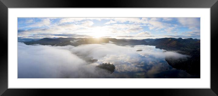 Misty derwenwater from above lake district Framed Mounted Print by Sonny Ryse