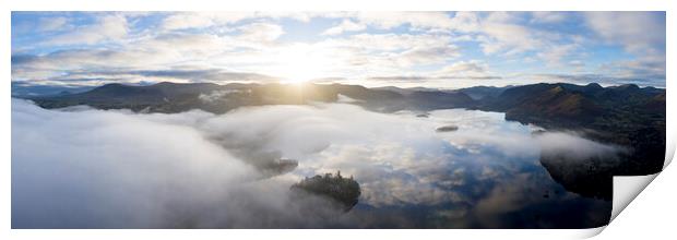 Misty derwenwater from above lake district Print by Sonny Ryse