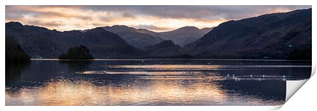 Derwentwater sunet the lake district Print by Sonny Ryse