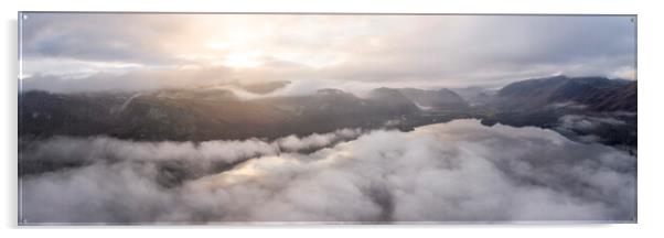 Dewentwater covered in fog at sunrise Acrylic by Sonny Ryse