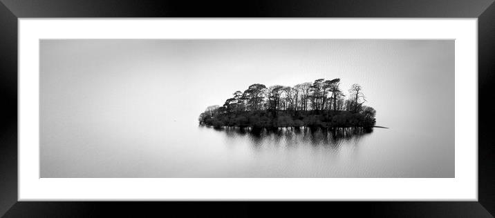 Black and white Derwentwater island lake district Framed Mounted Print by Sonny Ryse