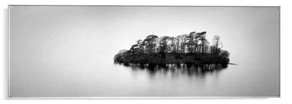 Black and white Derwentwater island lake district Acrylic by Sonny Ryse