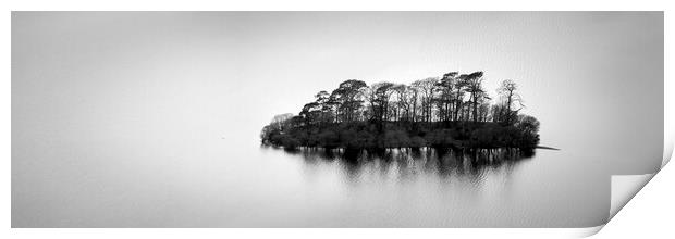 Black and white Derwentwater island lake district Print by Sonny Ryse