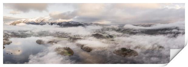 Derwentwater covered in mist lake district Print by Sonny Ryse