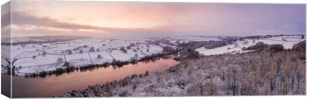 Fewston Resrvoir aerial in winter at sunset Canvas Print by Sonny Ryse