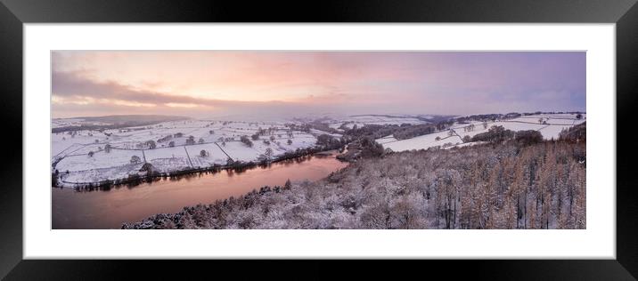 Fewston Resrvoir aerial in winter at sunset Framed Mounted Print by Sonny Ryse
