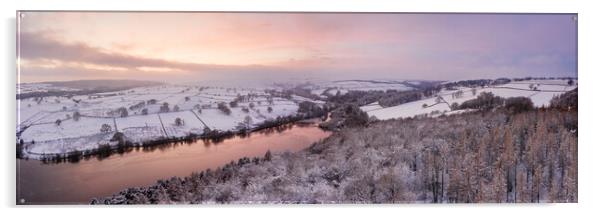 Fewston Resrvoir aerial in winter at sunset Acrylic by Sonny Ryse