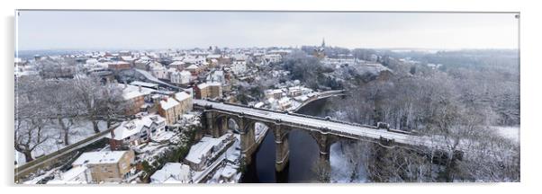 Knaresborough viaduct aerial covered in snow Acrylic by Sonny Ryse