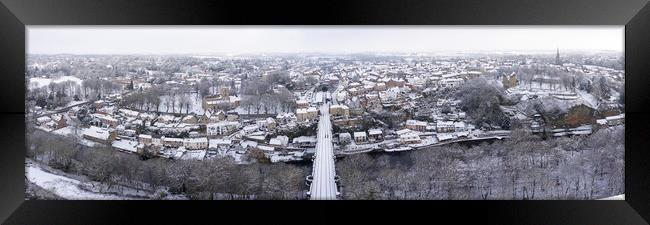 Knaresborough viaduct aerial covered in snow Framed Print by Sonny Ryse