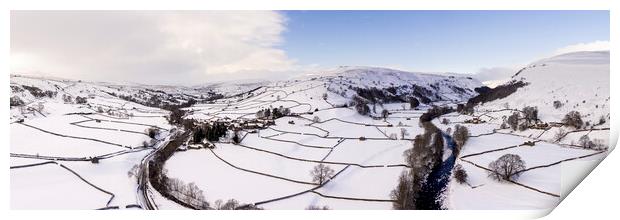 Muker Aerial in winter Swaledale Yorkshire dales 2 Print by Sonny Ryse